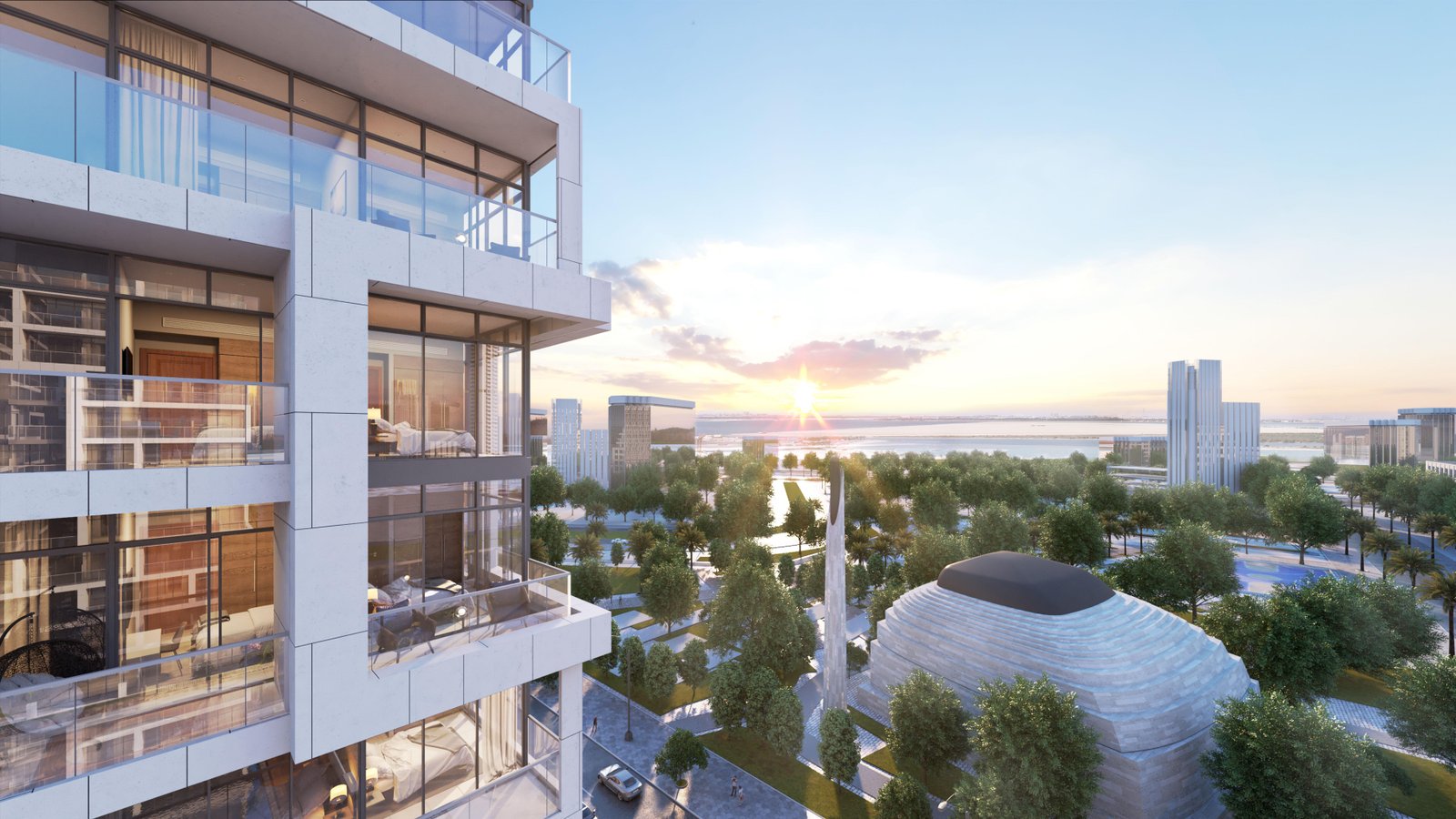 Luxury swimming pool and landscaped leisure spaces at Diva Abu Dhabi offering sophisticated family-friendly waterfront living experiences.